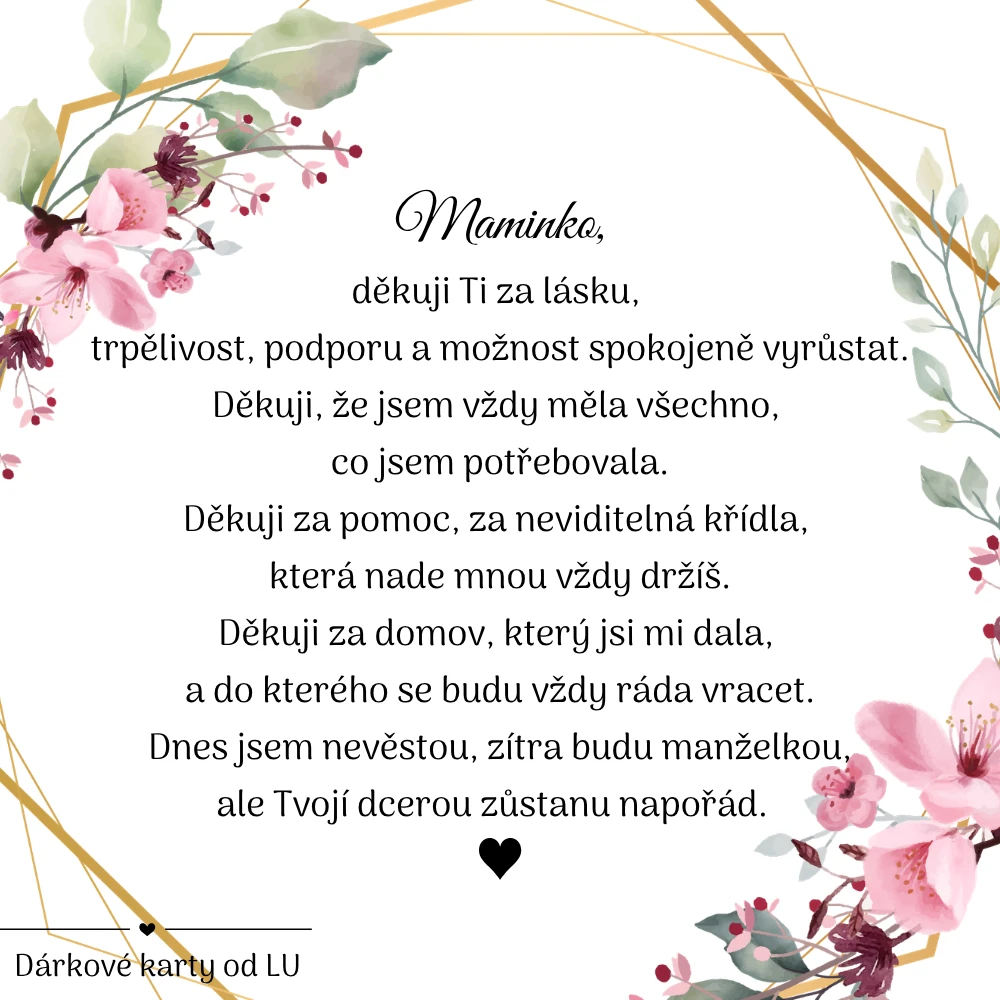 Poděkování mamince od nevěsty - svatba