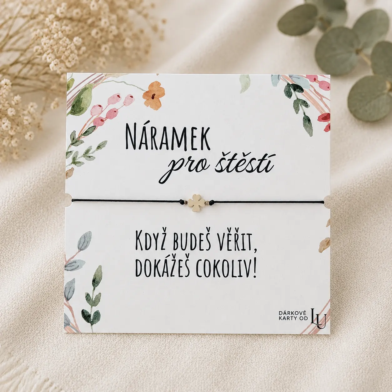 Dárek pro štěstí - náramek se čtyřlístkem - dámský