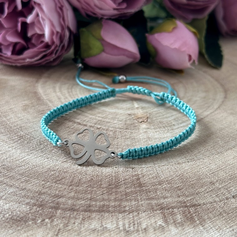 Pletený náramek se čtyřlístkem - stříbrný, dámský - samostatně