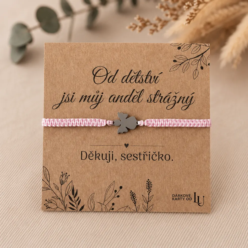 Pletený náramek s andělem pro sestru