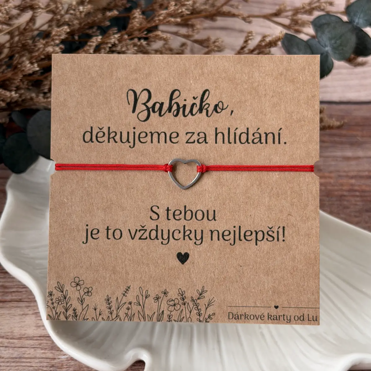 Poděkování babičce za hlídání - stříbrné srdce