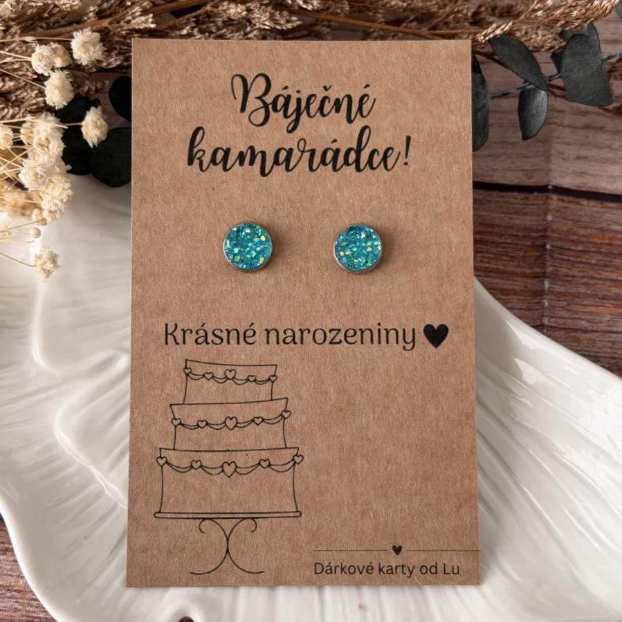 Přání k narozeninám a třpytivé náušnice