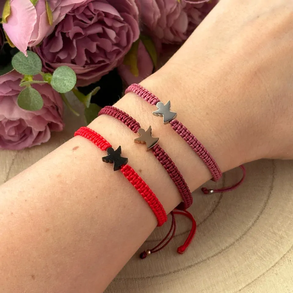 Pletený náramek s malým andělem - rosa gold, krabička/pánský