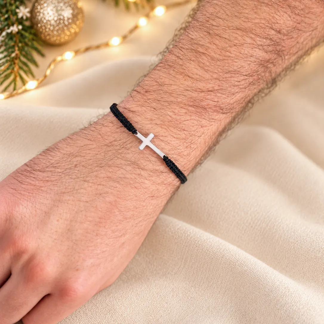 Ochranný talisman - náramek s křížkem s vánočním přáním, pánský